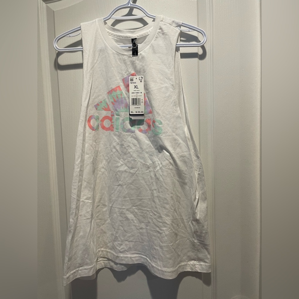 Adidas White Tank with Multicolor Logo